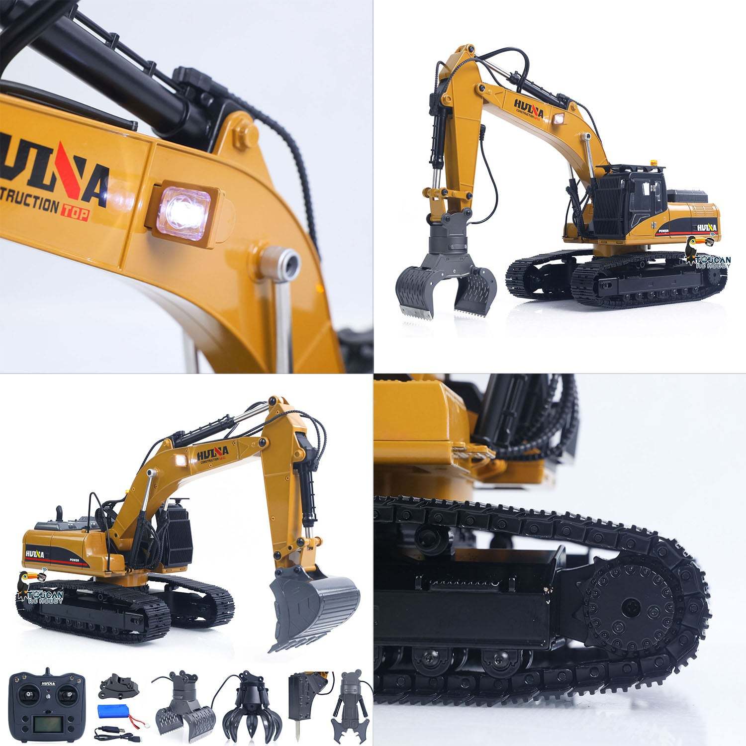 New Upgrade  1/14 Metal Excavator Model Engineering Vehicle 580 Electric Ball Grabber 360 Rotating Shear Claw Sound Lights