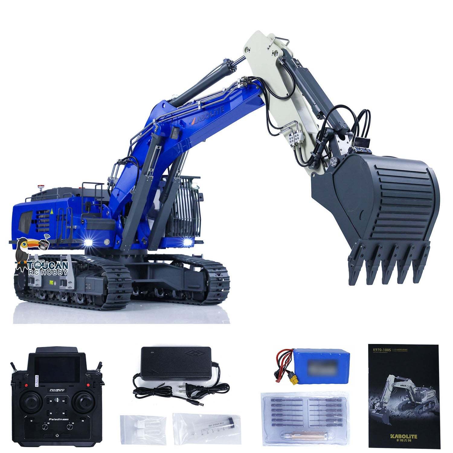 K970-100S Pro Version 1/14 Hydraulic RC Excavator Digger Metal Construction Vehicles Ready to Run with Smoker Light Sound