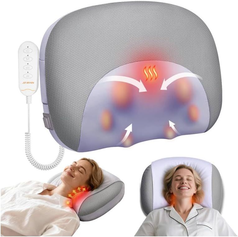 JZBRAIN Neck Massager Pillow with Heat : Cordless Shiatsu Kneading Massage Pillow for Pain Relief Deep Tissue - Adjustable Intensity & Modes - for Men, Women, Parents