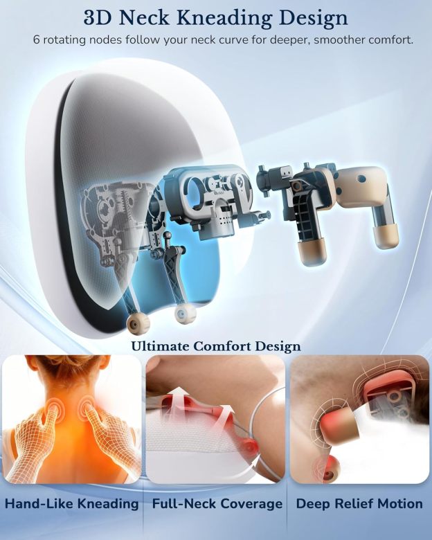 JZBRAIN Neck Massager Pillow with Heat : Cordless Shiatsu Kneading Massage Pillow for Pain Relief Deep Tissue - Adjustable Intensity & Modes - for Men, Women, Parents