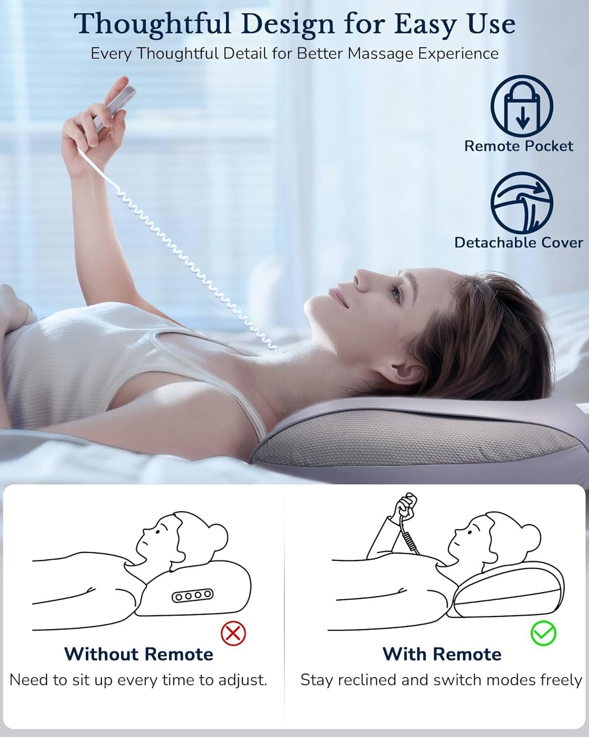 JZBRAIN Neck Massager Pillow with Heat : Cordless Shiatsu Kneading Massage Pillow for Pain Relief Deep Tissue - Adjustable Intensity & Modes - for Men, Women, Parents