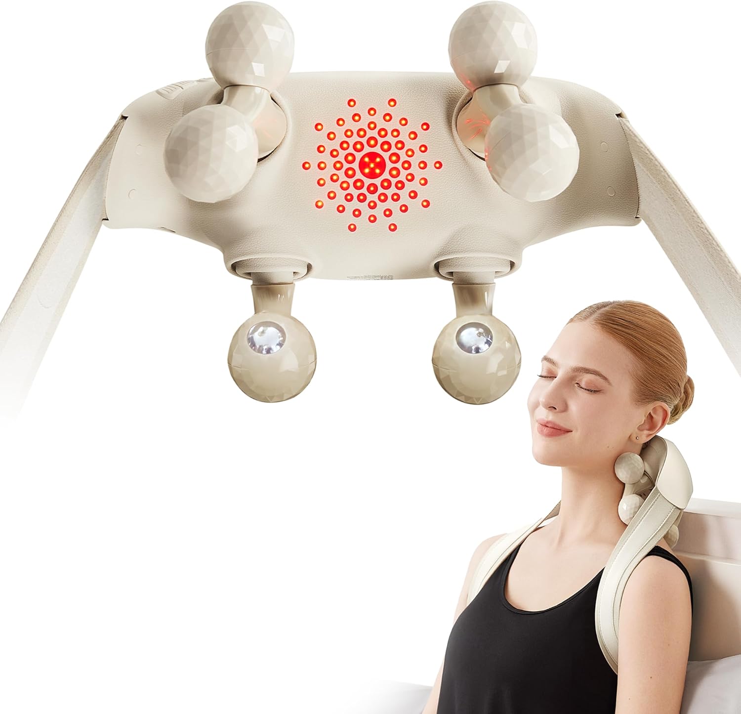 SKG Neck Massager for Pain Relief Deep Tissue Shiatsu Neck and Shoulder Cordless Neck Massager with Heat Gifts for Men and Women Dad Mom Grandpa H7 Ultra Beige