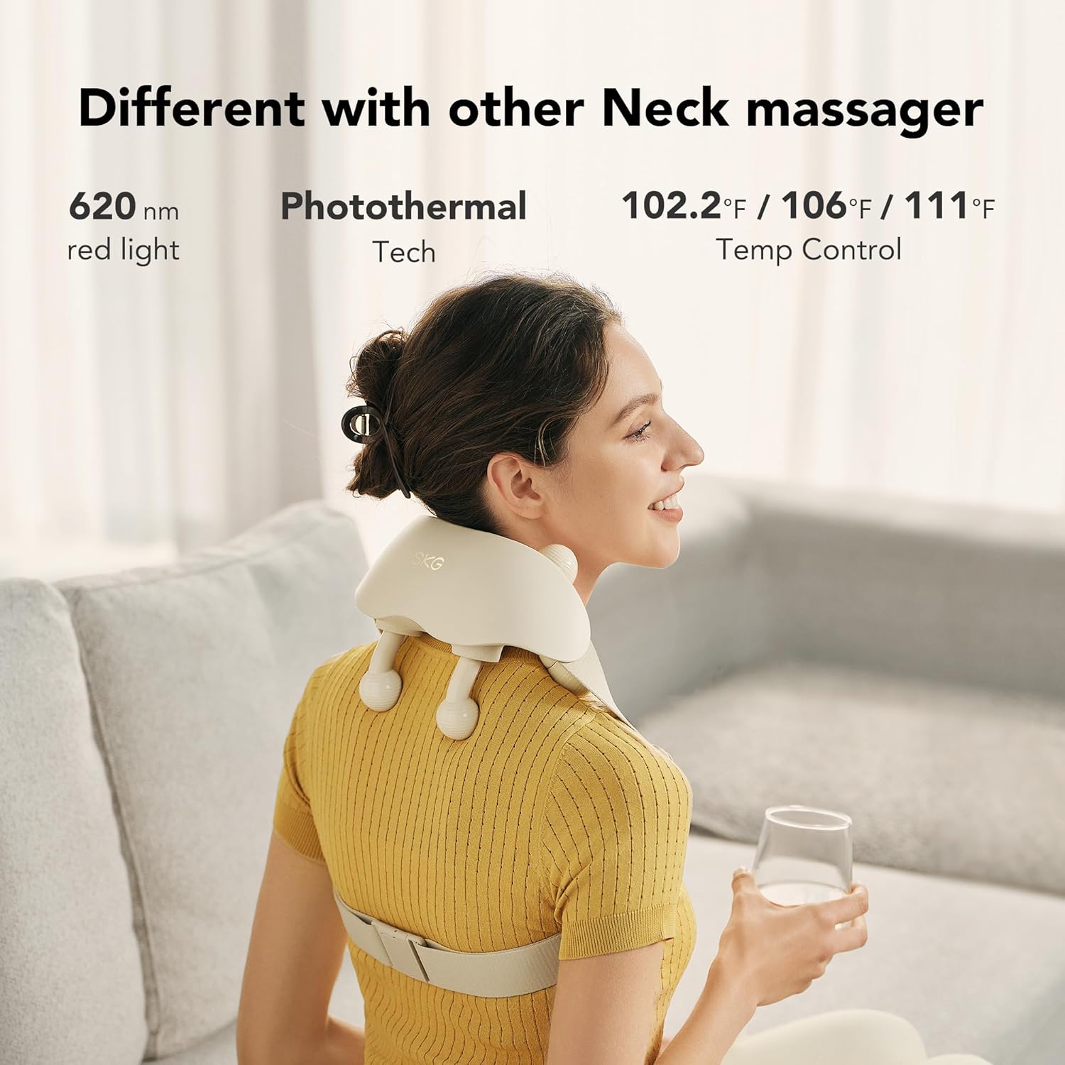 SKG Neck Massager for Pain Relief Deep Tissue Cordless Shiatsu Neck and Shoulder Massger with Heat HS500 Gifts for Men and Women Dad Mom Grandpa