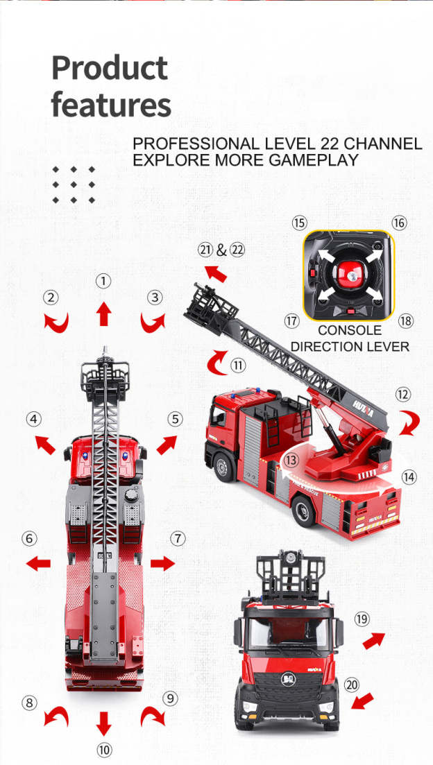  Toy 1/14 561 Sprayable Scaling Ladder Fire Truck 1561 RC Tractor 2.4G Remote Control Model Car