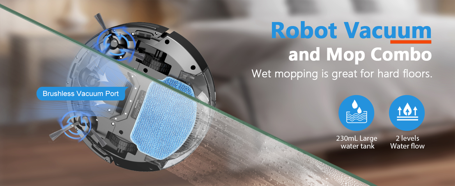 BR151 Robot Vacuum and Mop Combo ideal for Hard Floor, Pet Hair, Carpet