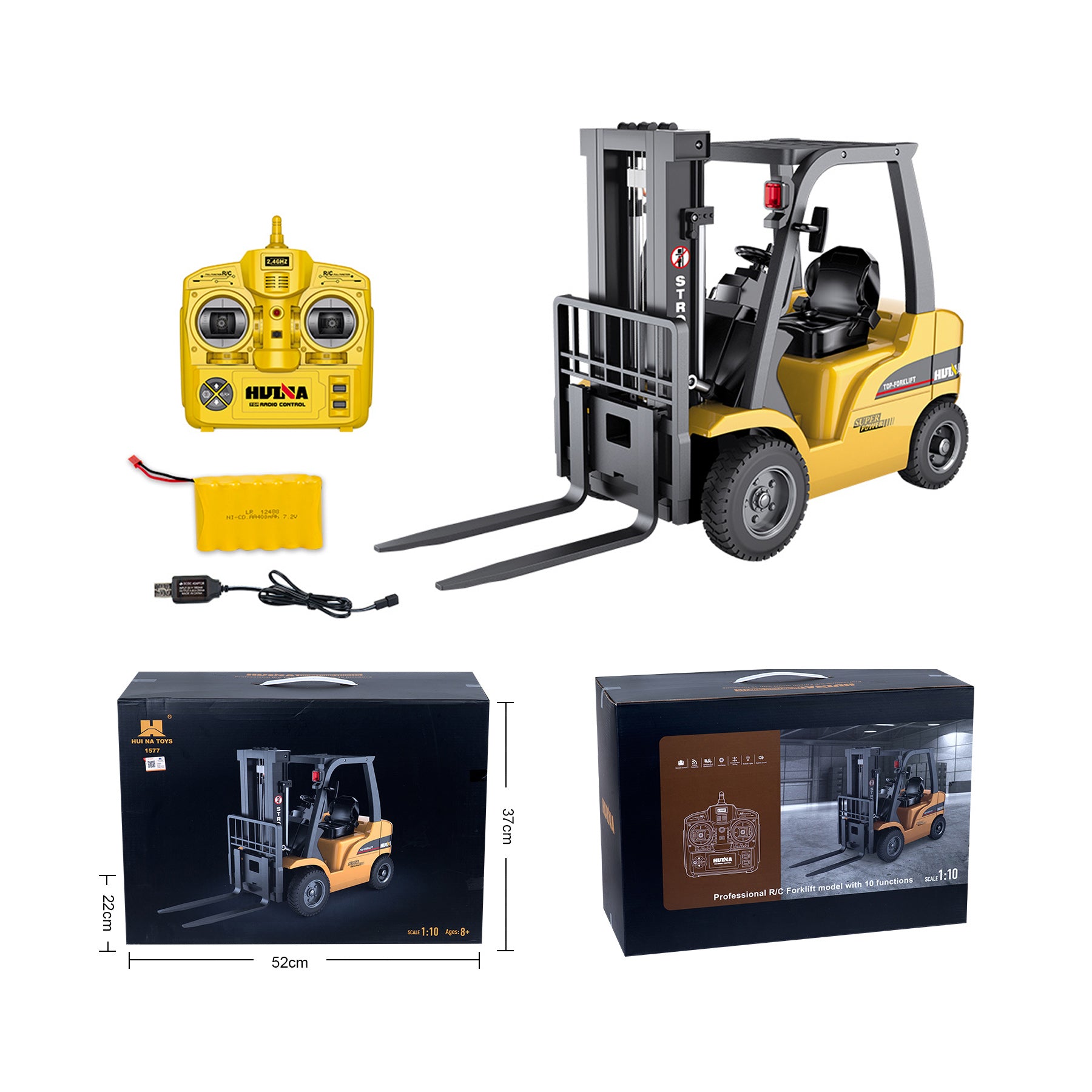 577 1/10 RC Forklift Model Truck Toys 2.4G Remote Control 8CH Car Battery Hook Light Sound