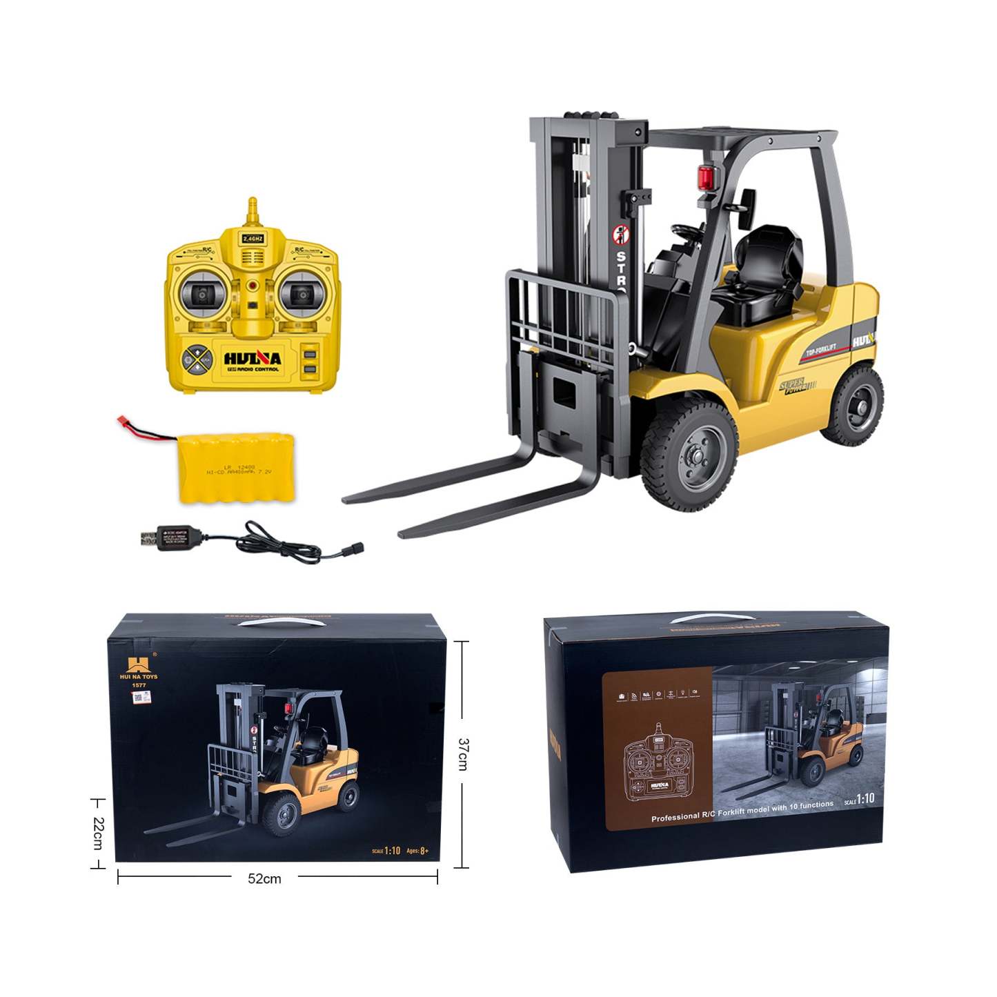 577 1/10 RC Forklift Model Truck Toys 2.4G Remote Control 8CH Car Battery Hook Light Sound