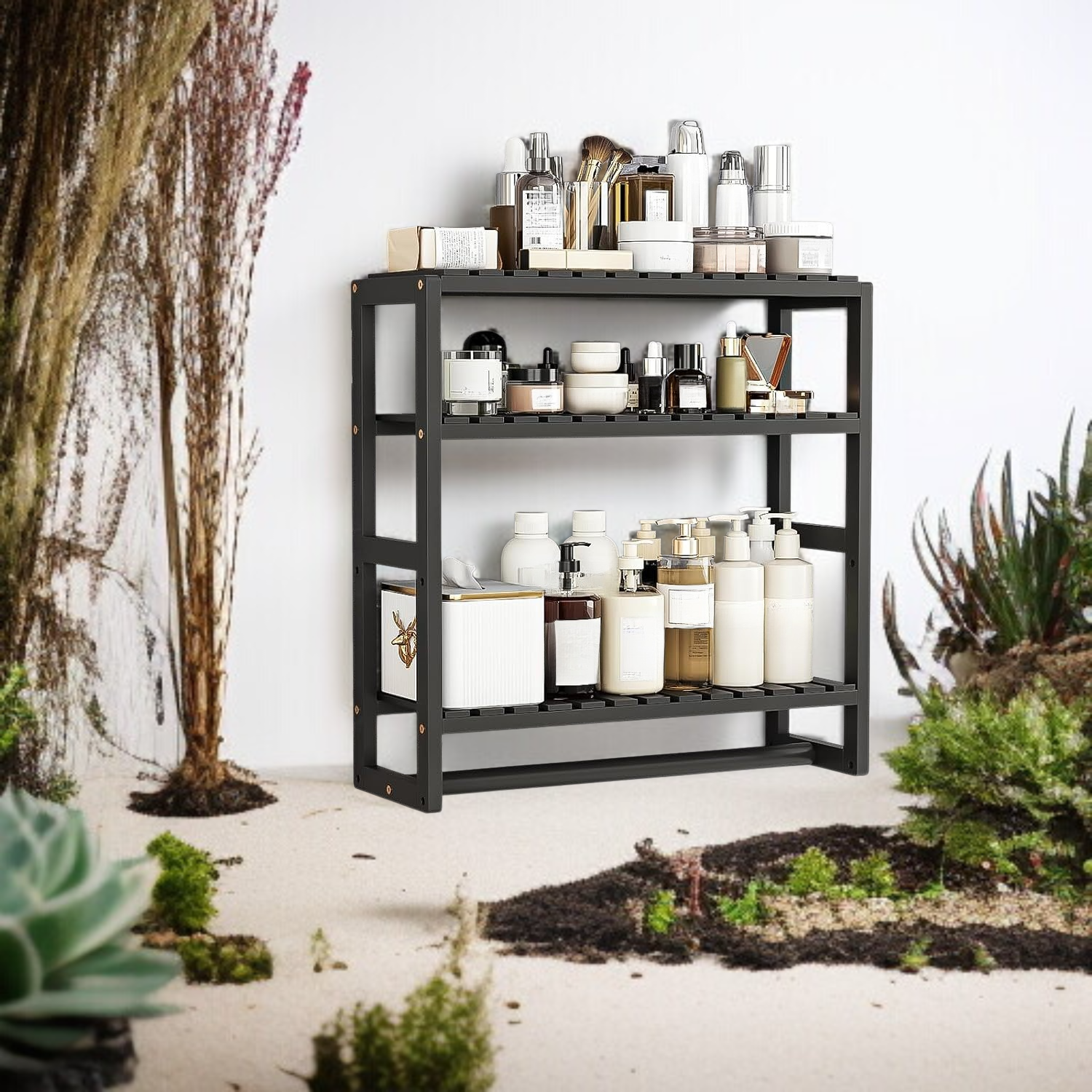 Természetes fa tároló polc fürdőszobai kiegészítőknek