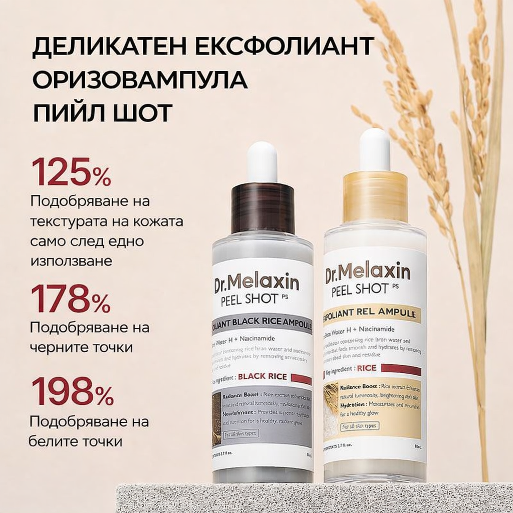 🌟🐰 [Официален Dr.Melaxin] Дуо-средство с ориз и пилинг ефект за сияйна кожа и изглаждане на текстурата