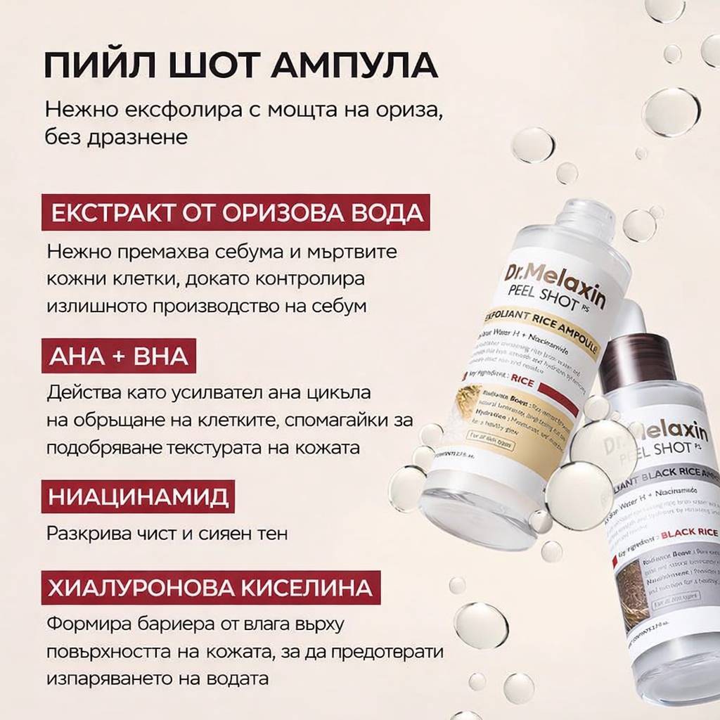 🌟🐰 [Официален Dr.Melaxin] Дуо-средство с ориз и пилинг ефект за сияйна кожа и изглаждане на текстурата