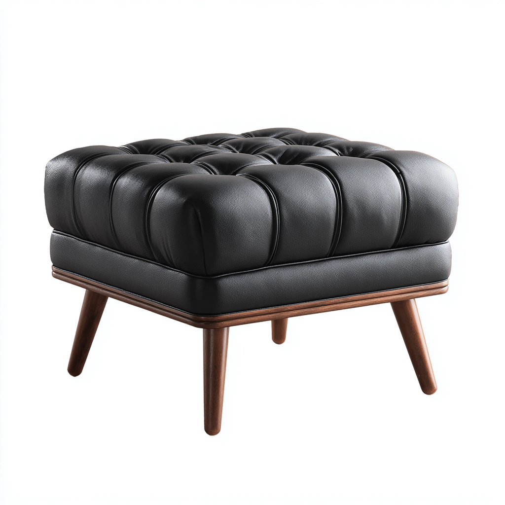 Poggiapiedi in pelle sintetica con gambe in legno 55x55x45 cm - nero - design moderno per soggiorno-Homeixe