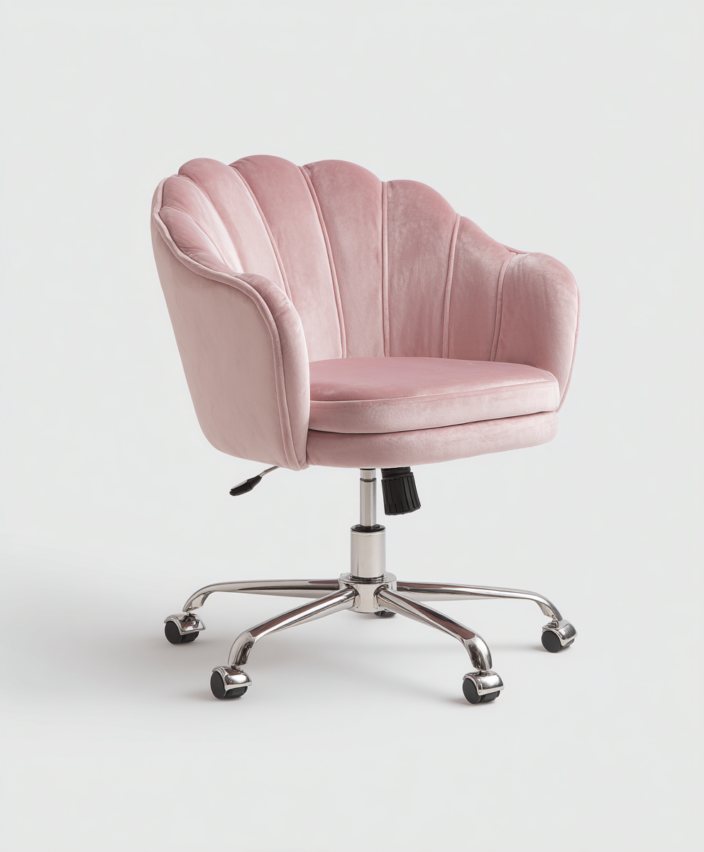 Sedia da ufficio ergonomica in velluto rosa 60x58x92 cm - moderna e regolabile-Homeixe
