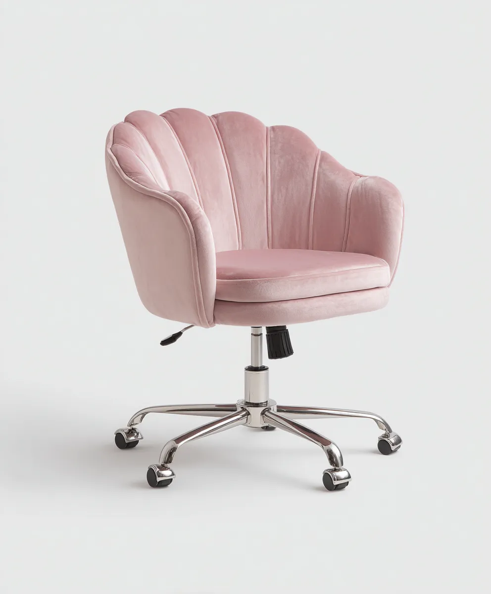 Sedia da ufficio ergonomica in velluto rosa 60x58x92 cm - moderna e regolabile-Homeixe