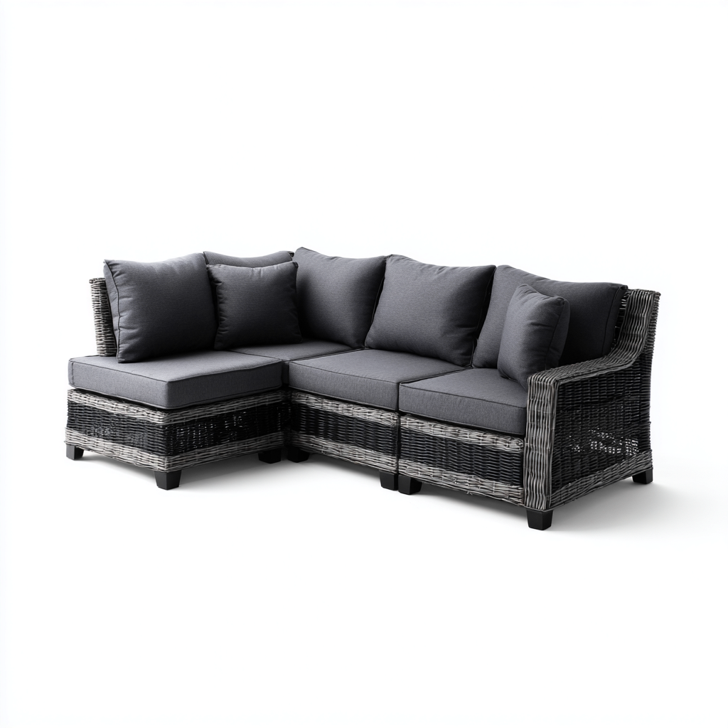 Divano da giardino angolare in rattan sintetico 210x150x70 cm - grigio scuro - stile moderno e compatto-Homeixe