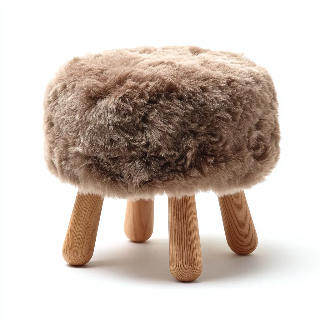 Poggiapiedi rotondo in pelliccia sintetica 35x35x40 cm - marrone - design nordico-Homeixe