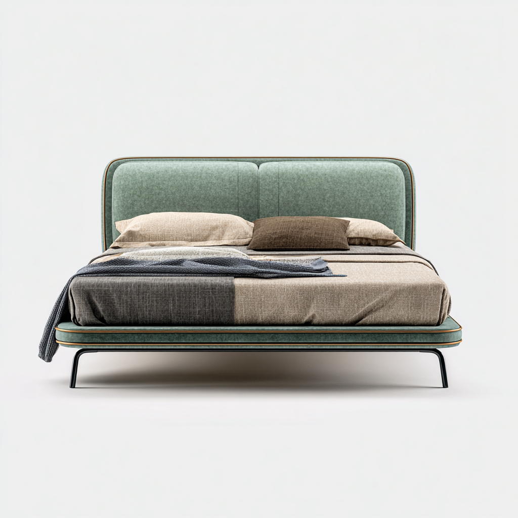 Letto matrimoniale in velluto 160x200x110 cm - verde salvia - testiera imbottita-Homeixe