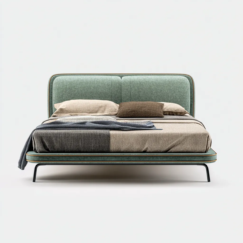 Letto matrimoniale in velluto 160x200x110 cm - verde salvia - testiera imbottita-Homeixe