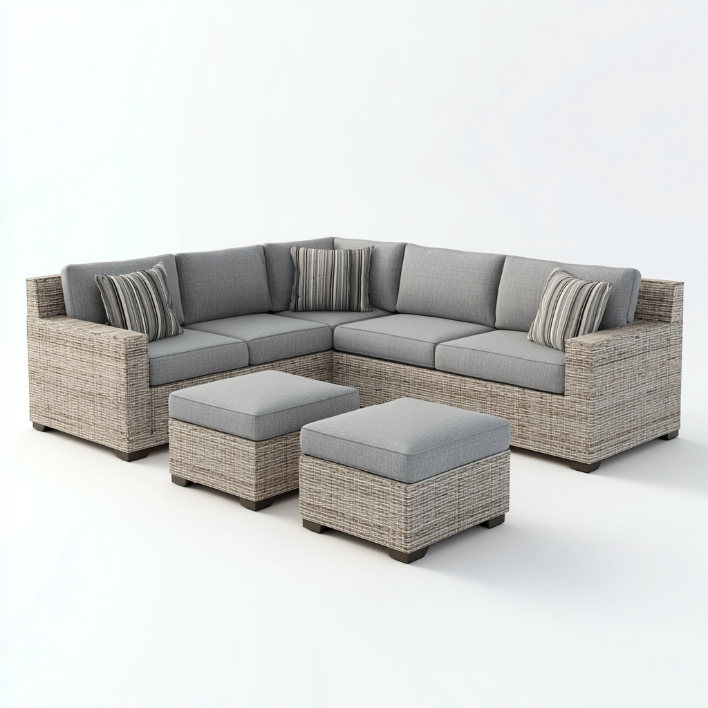 Divano da giardino angolare in rattan sintetico 250x250x70 cm - grigio chiaro - stile moderno e accogliente-Homeixe