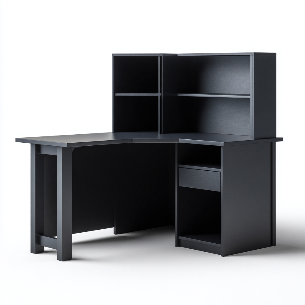 Scrivania ad angolo in legno composito 140x120x150 cm - nero - design moderno - con scaffali-Homeixe