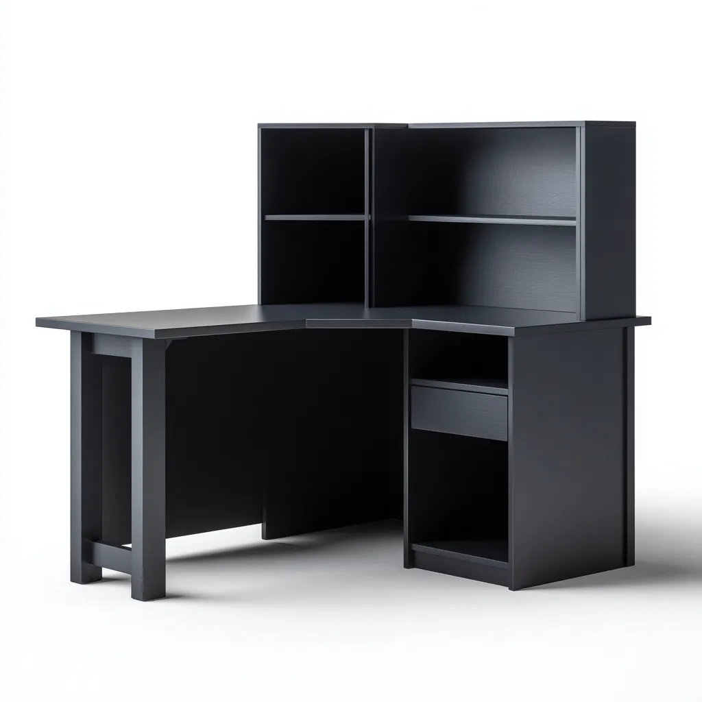 Scrivania ad angolo in legno composito 140x120x150 cm - nero - design moderno - con scaffali-Homeixe