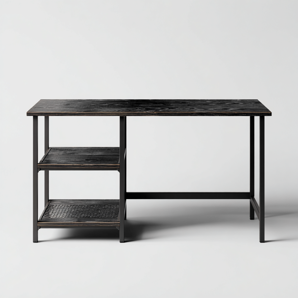 Scrivania in metallo e legno 130x55x75 cm - nero - stile industriale - adatta per ufficio o studio-Homeixe