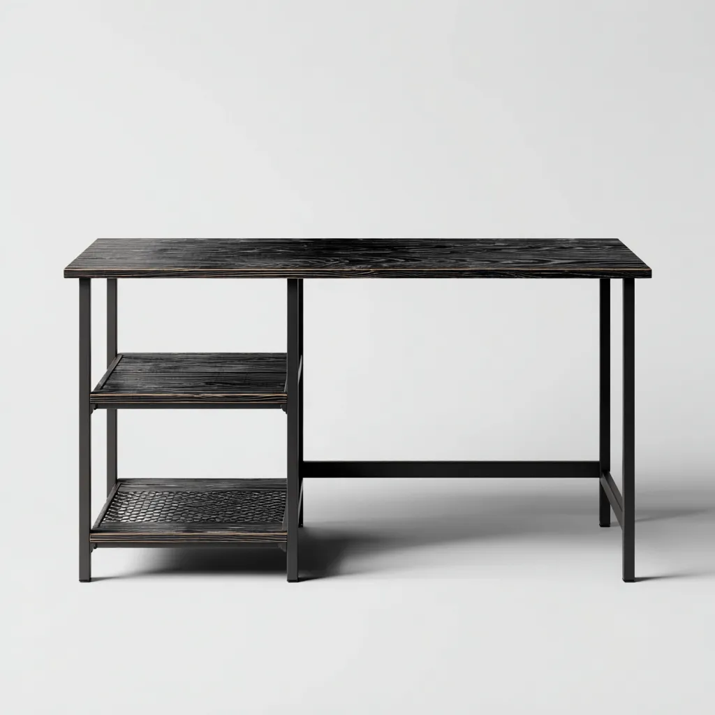 Scrivania in metallo e legno 130x55x75 cm - nero - stile industriale - adatta per ufficio o studio-Homeixe