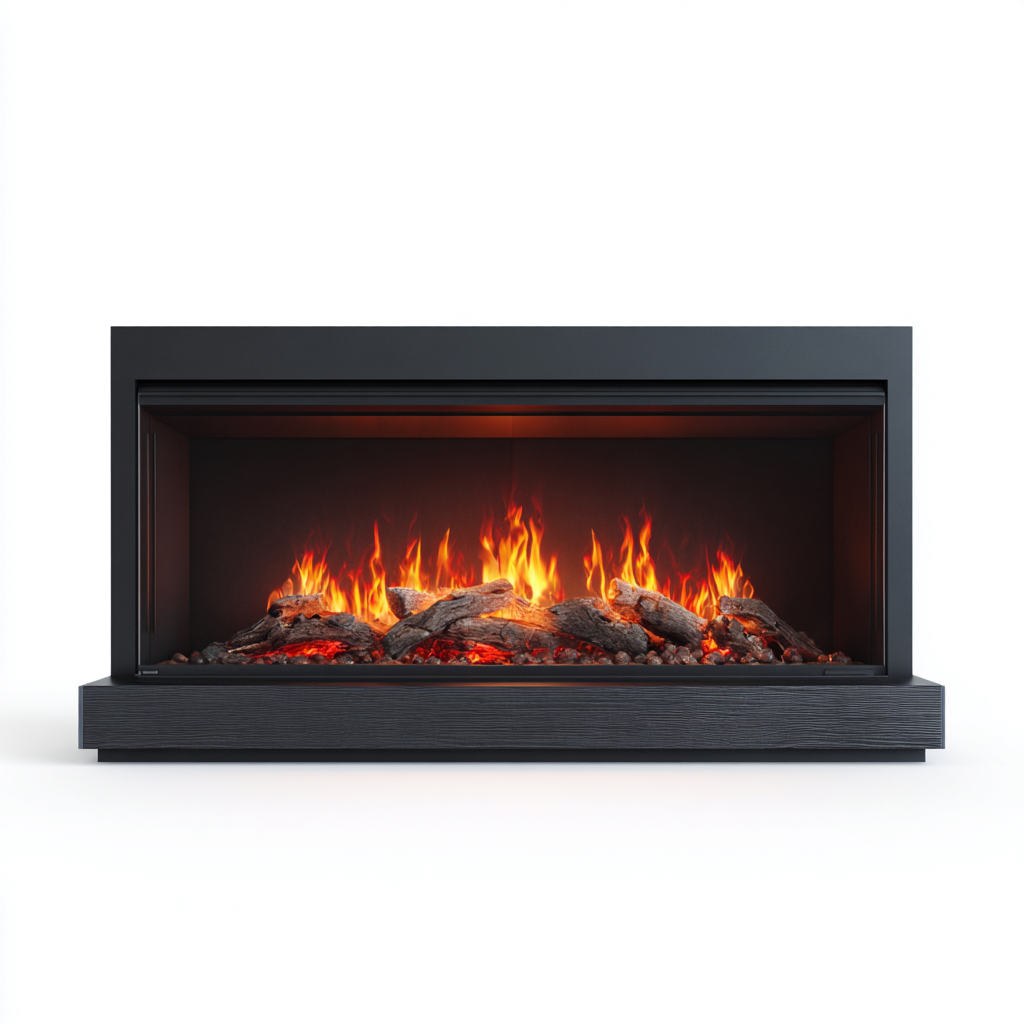 Caminetto elettrico da parete con cornice nera e simulazione di legna ardente - 100x20x45 cm - nero - design moderno-Homeixe