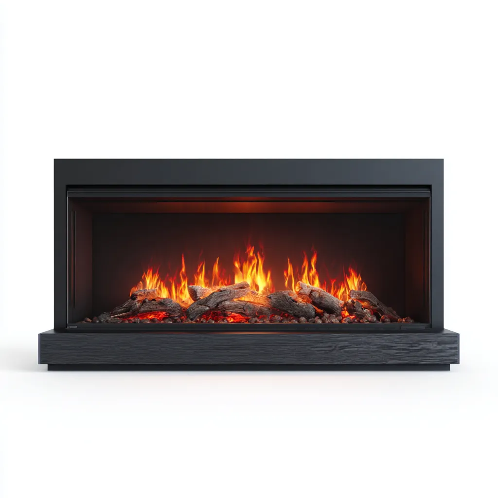 Caminetto elettrico da parete con cornice nera e simulazione di legna ardente - 100x20x45 cm - nero - design moderno-Homeixe