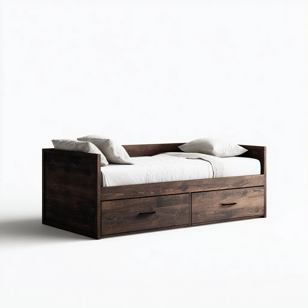 Divano letto in legno scuro - 200x95x90 cm - marrone scuro - design moderno con cassetti-Homeixe