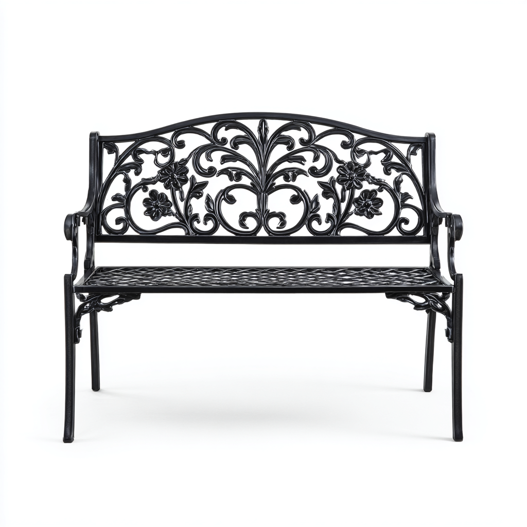 Panca da giardino in ghisa 125x60x85 cm - nero - design floreale classico-Homeixe