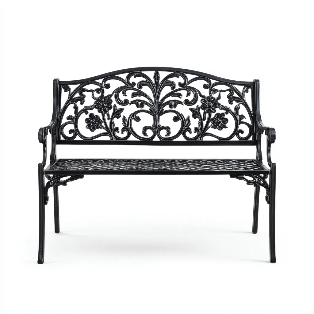 Panca da giardino in ghisa 125x60x85 cm - nero - design floreale classico-Homeixe