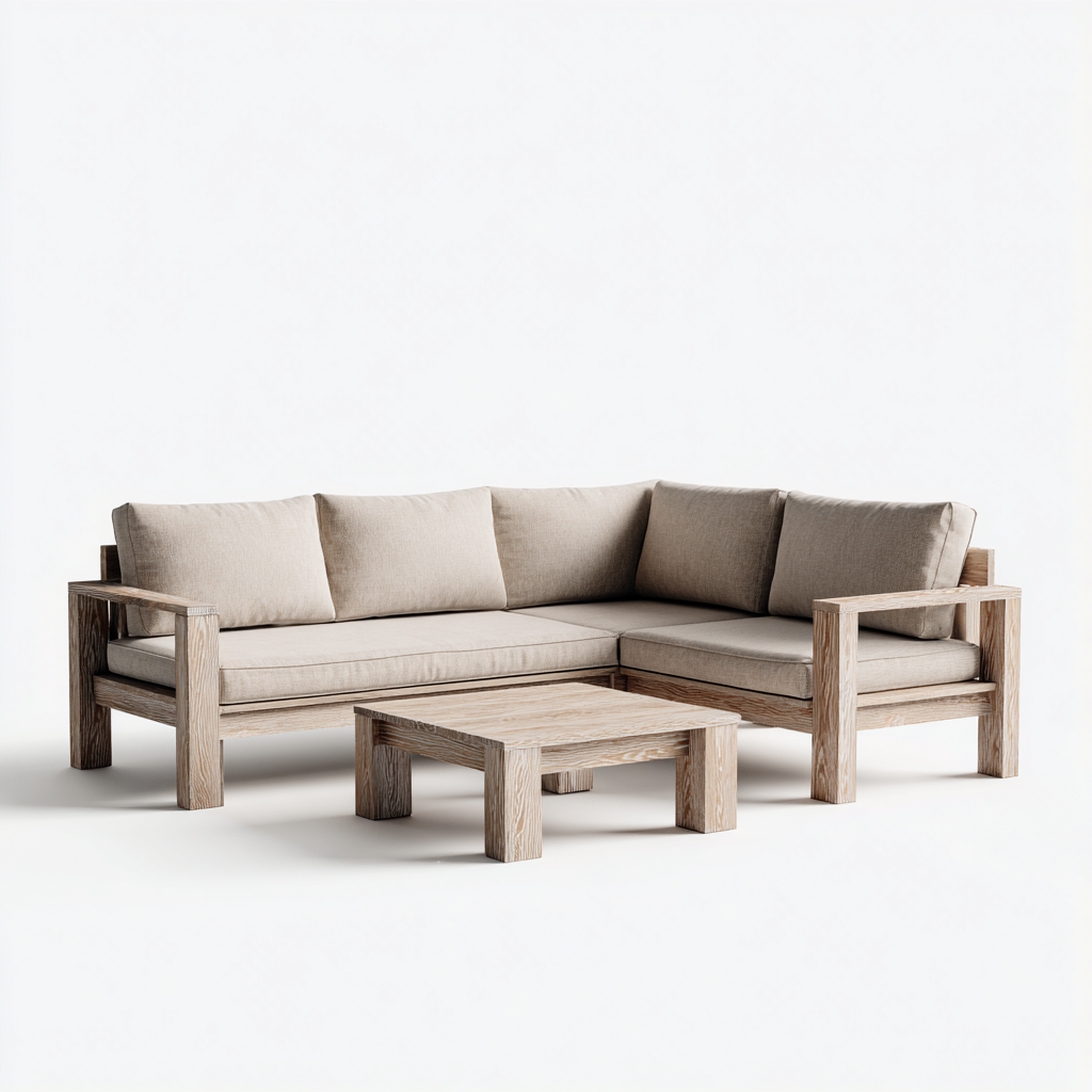 Divano da giardino in legno massello 260x180x75 cm - rovere-beige - design moderno con tavolino basso quadrato-Homeixe