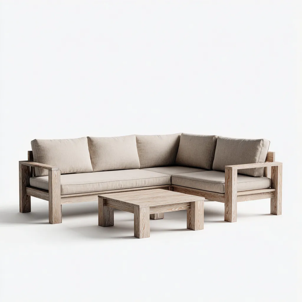 Divano da giardino in legno massello 260x180x75 cm - rovere-beige - design moderno con tavolino basso quadrato-Homeixe