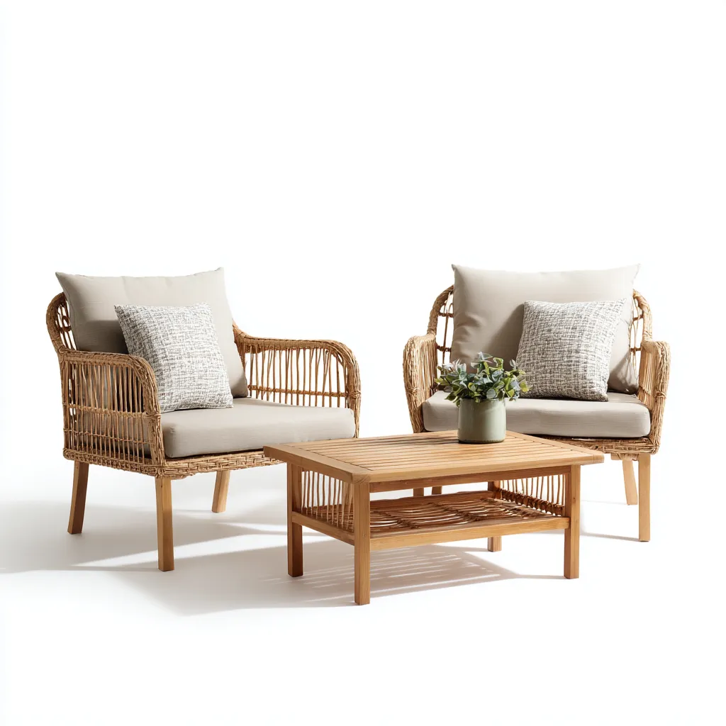 Divano da giardino in rattan naturale 150x75x85 cm - beige-naturale - design moderno con tavolino rettangolare-Homeixe
