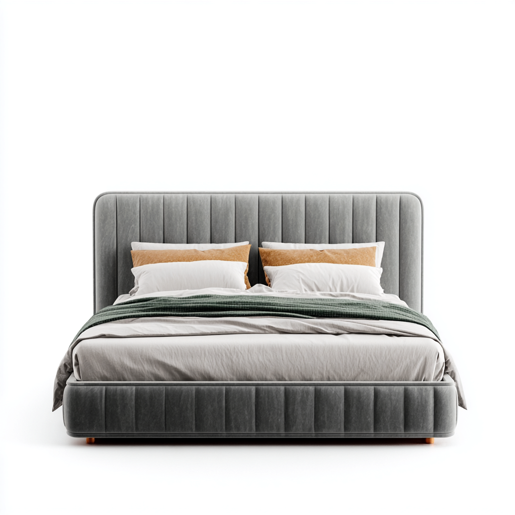 Letto matrimoniale 200x160x110 cm - rivestimento in velluto grigio con testiera imbottita - gambe in legno naturale-Homeixe