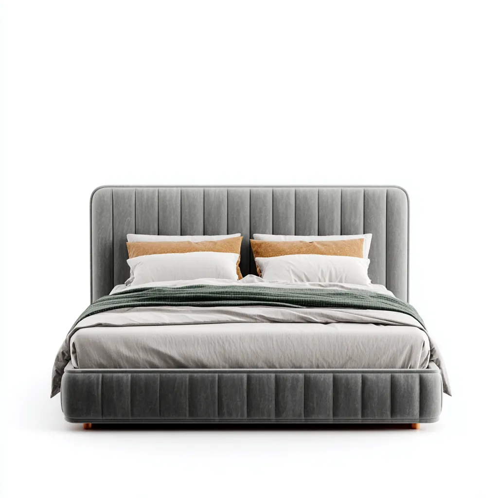 Letto matrimoniale 200x160x110 cm - rivestimento in velluto grigio con testiera imbottita - gambe in legno naturale-Homeixe