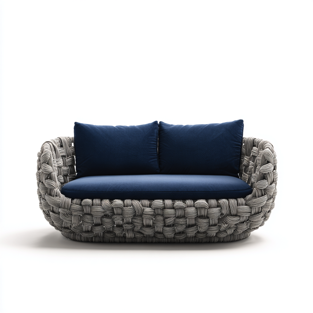 Divano da giardino a due posti in corda intrecciata - 165x85x75 cm - grigio-blu - design moderno per esterni-Homeixe