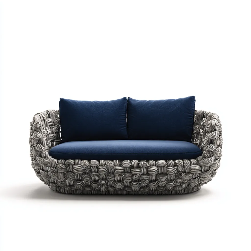 Divano da giardino a due posti in corda intrecciata - 165x85x75 cm - grigio-blu - design moderno per esterni-Homeixe