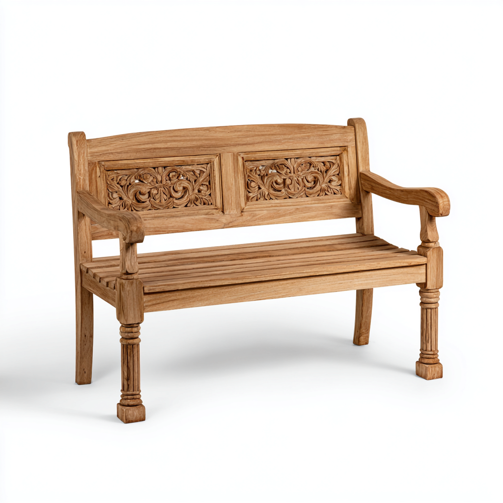 Panca da giardino in legno di teak intagliato 125x60x90 cm - legno naturale - adatta per esterni - design classico-Homeixe