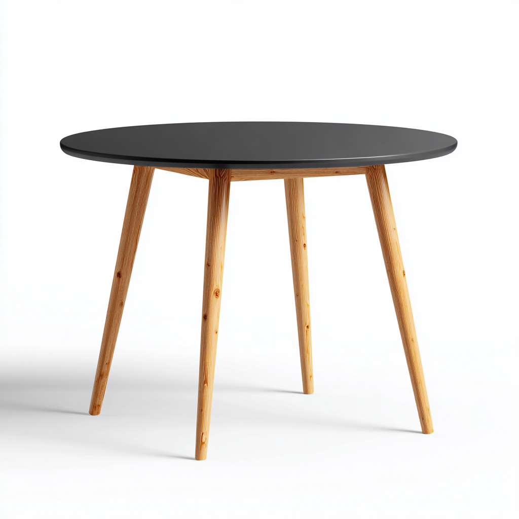 Tavolo da pranzo rotondo in legno 100x100x75 cm - nero-naturale - gambe in legno chiaro - design nordico moderno-Homeixe