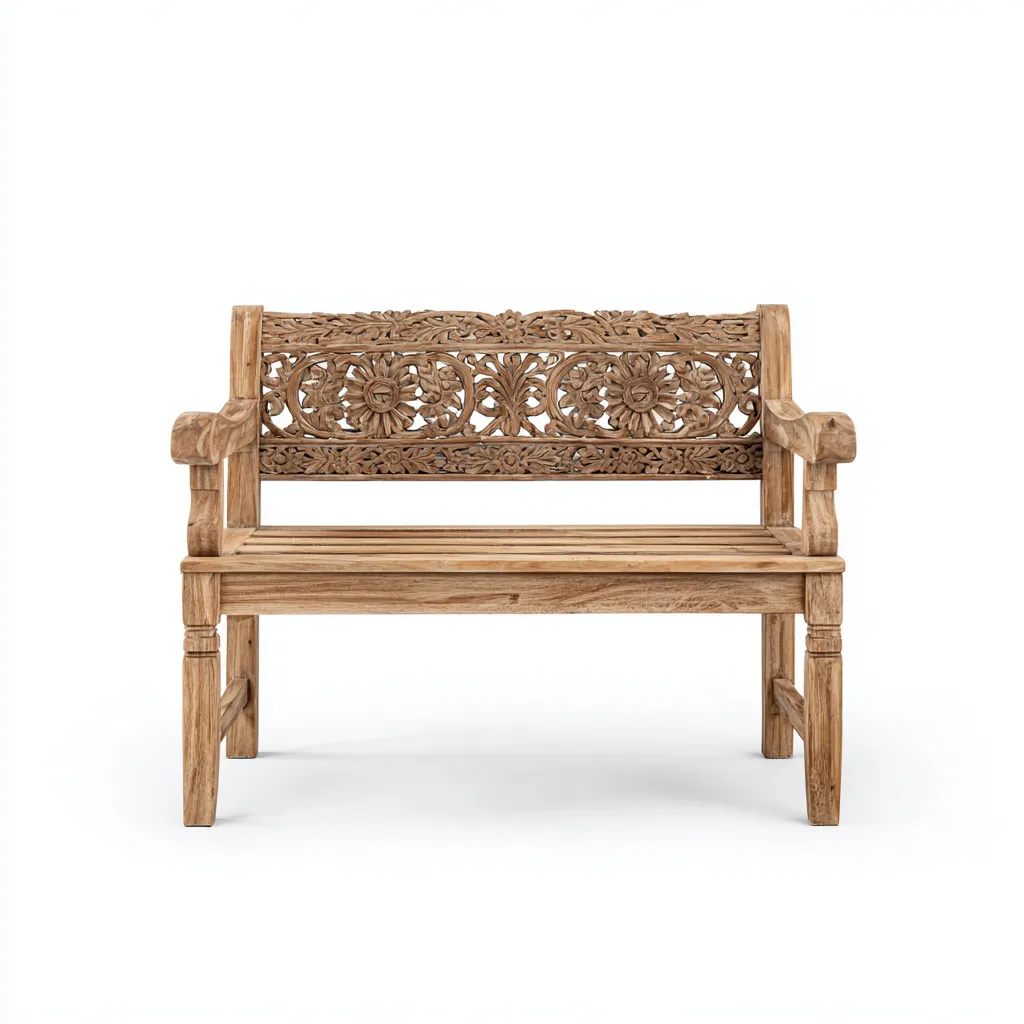 Panca da giardino in legno di teak intagliato 120x55x95 cm - legno naturale - adatta per esterni - design artigianale-Homeixe