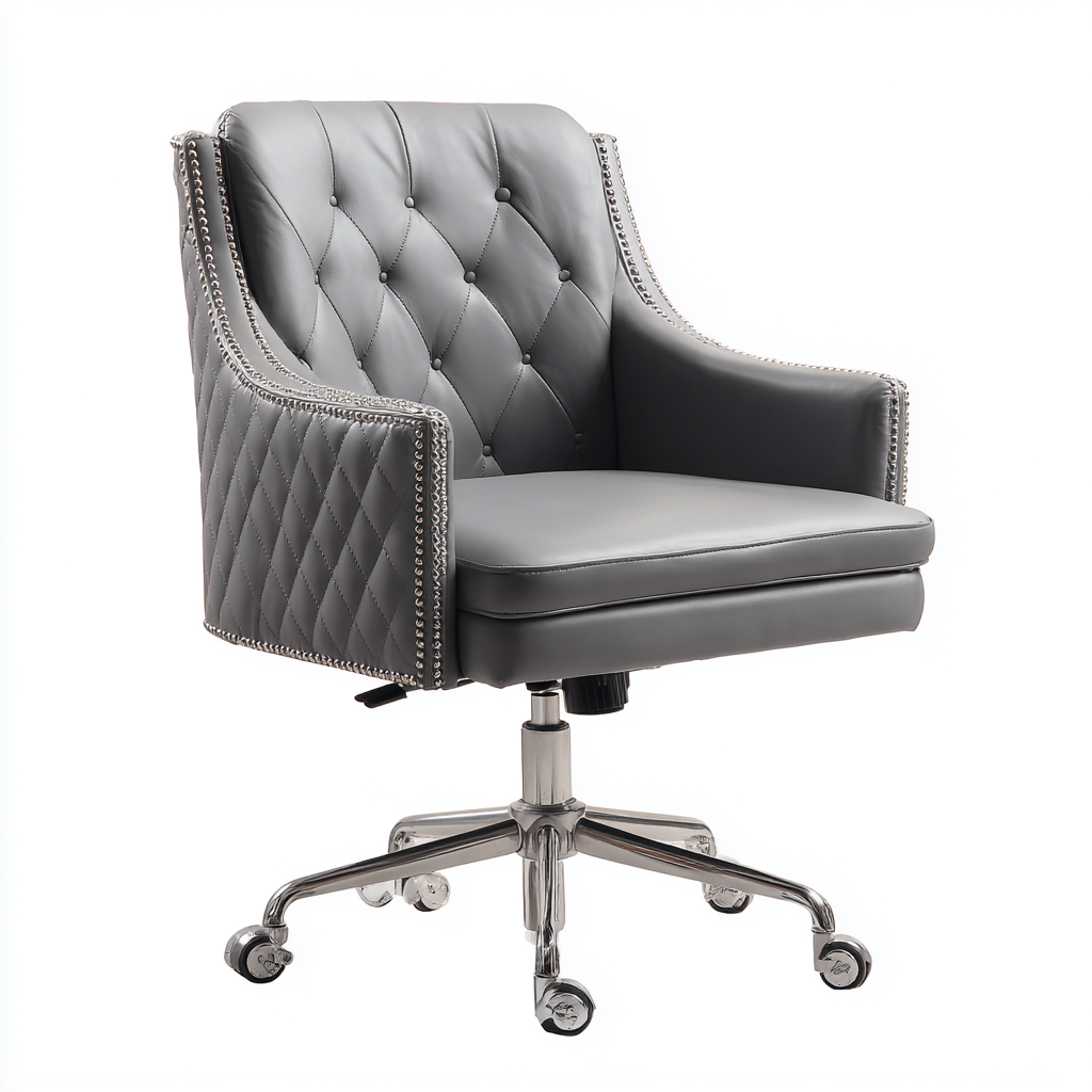 Sedia da ufficio ergonomica in pelle grigia 62x60x98 cm - moderna e regolabile-Homeixe