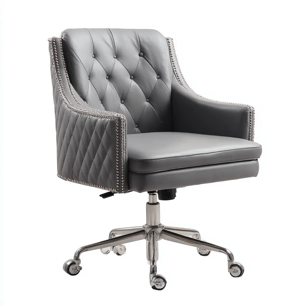 Sedia da ufficio ergonomica in pelle grigia 62x60x98 cm - moderna e regolabile-Homeixe