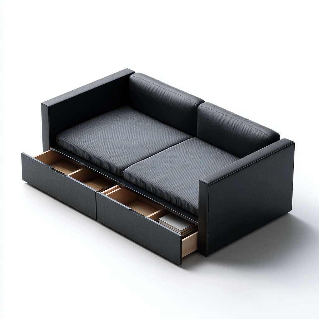 Letto Divano imbottito in tessuto con due cassetti contenitori 200x90x85 cm - Nero - Stile moderno-Homeixe
