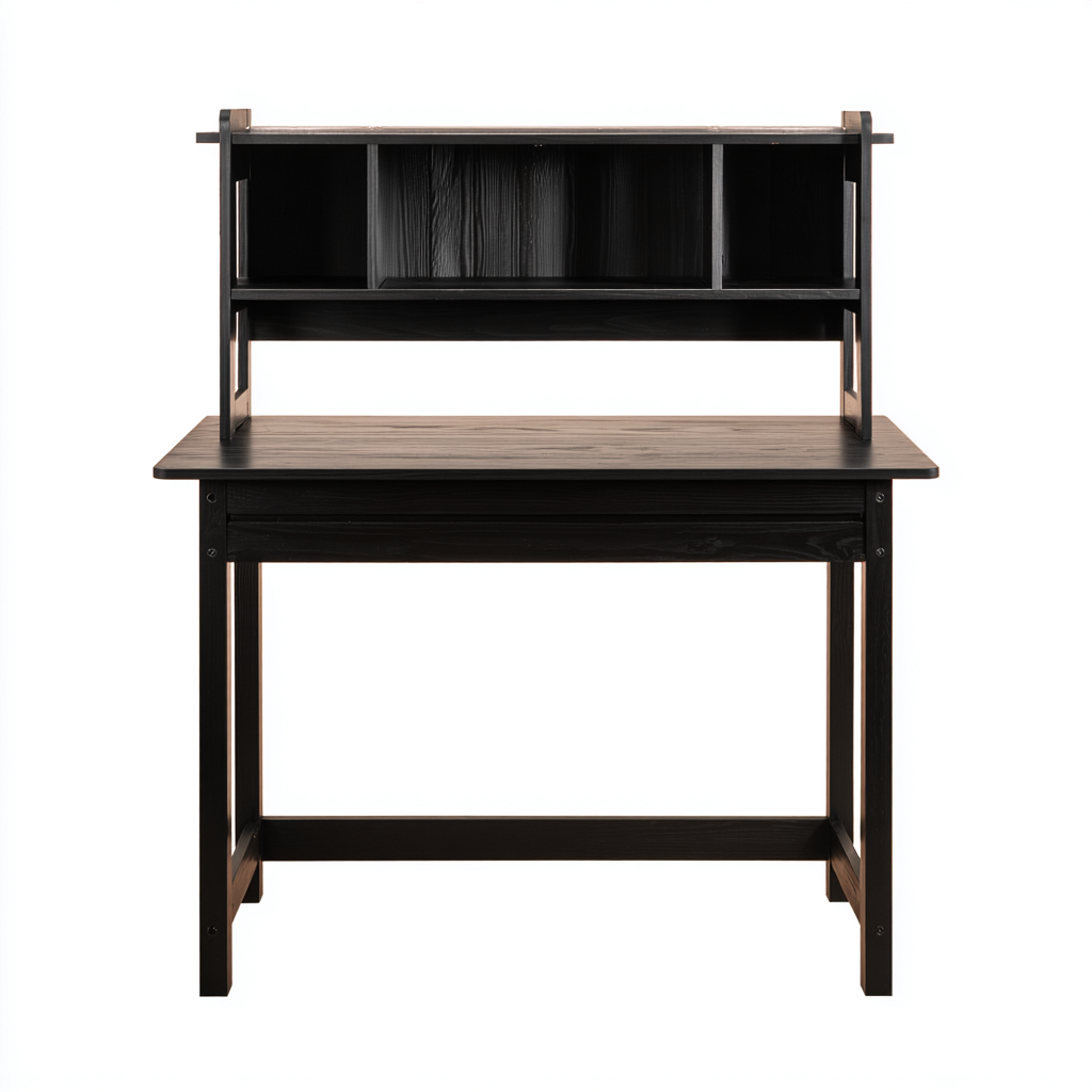 Scrivania in legno con mensola superiore 110x55x95 cm - nero - design classico - adatta per ufficio o studio-Homeixe