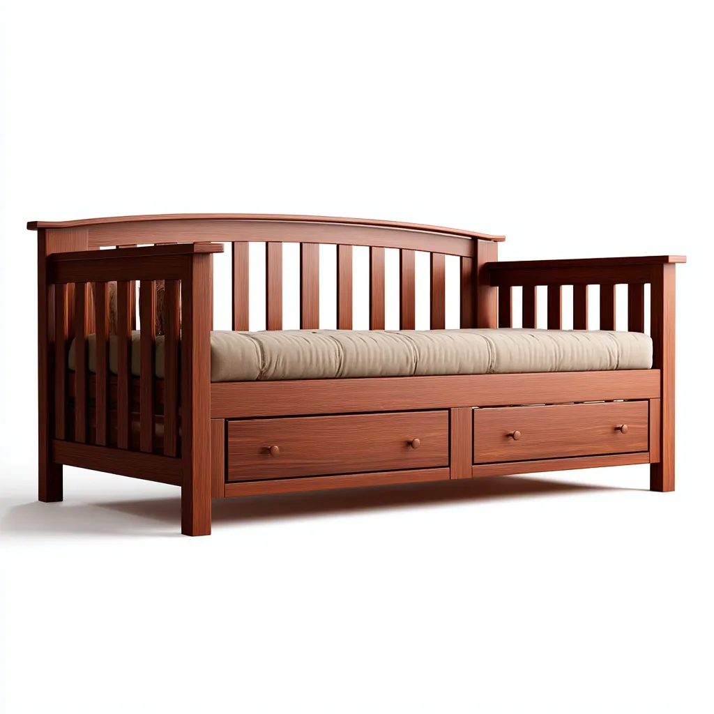 Divano letto in legno massello - 200x95x90 cm - colore noce - stile classico con cassetti-Homeixe