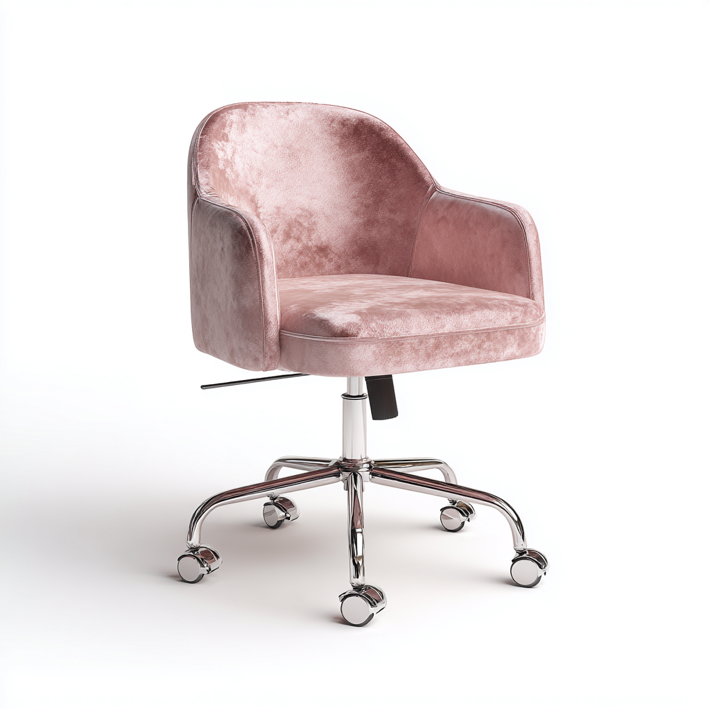 Sedia da ufficio ergonomica in velluto rosa 60x58x95 cm - moderna e regolabile-Homeixe