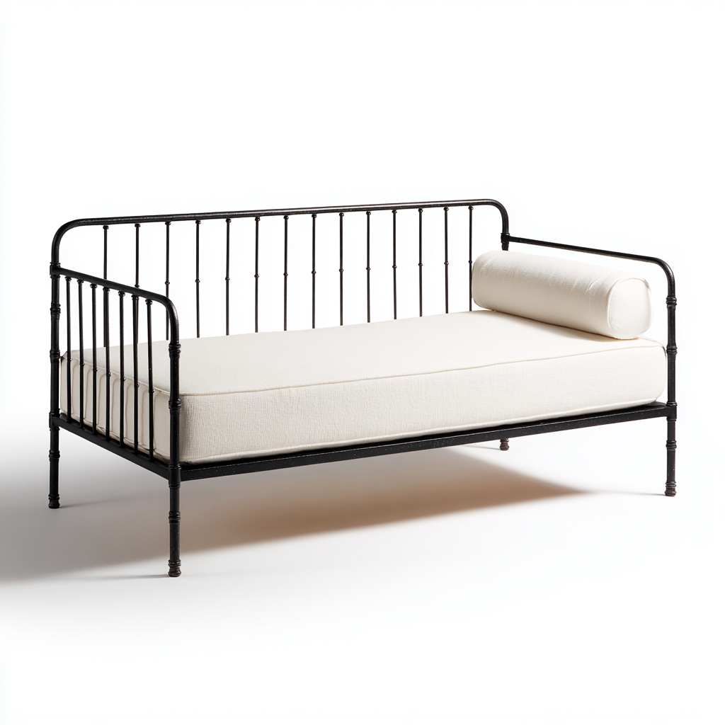 Divano letto in metallo - 200x95x90 cm - nero - stile vintage minimalista-Homeixe