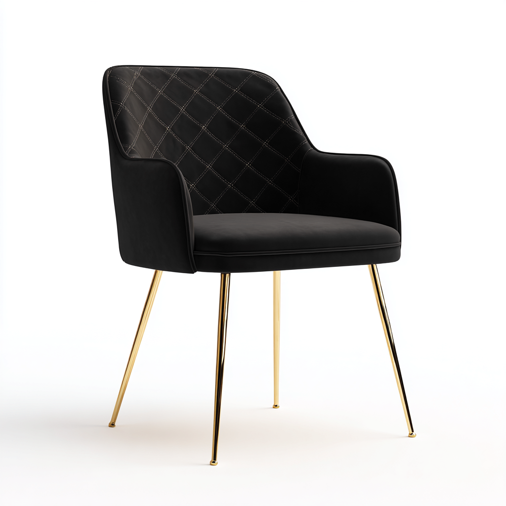 Sedia da pranzo in velluto con gambe dorate e braccioli - 57x50x84 cm - nero - design moderno-Homeixe