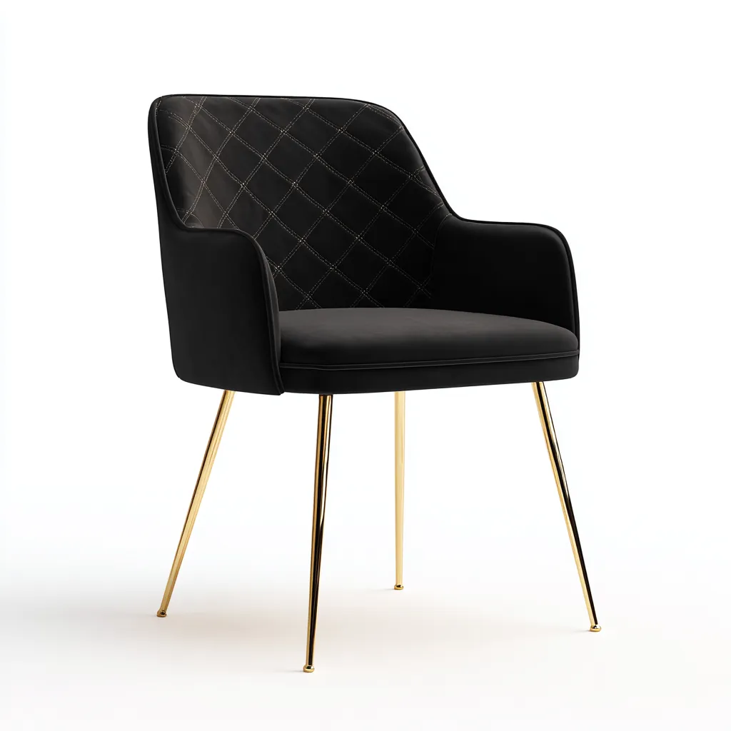 Sedia da pranzo in velluto con gambe dorate e braccioli - 57x50x84 cm - nero - design moderno-Homeixe